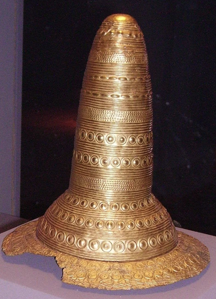 “One of 4 golden hats found throughout Germany (3) and France (1). Nearly 3500 years old.”